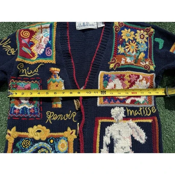 VERY RARE BellePointe Art Cardigan Knit Sweater Van Gogh Matisse Renoir Small - Picture 9 of 14